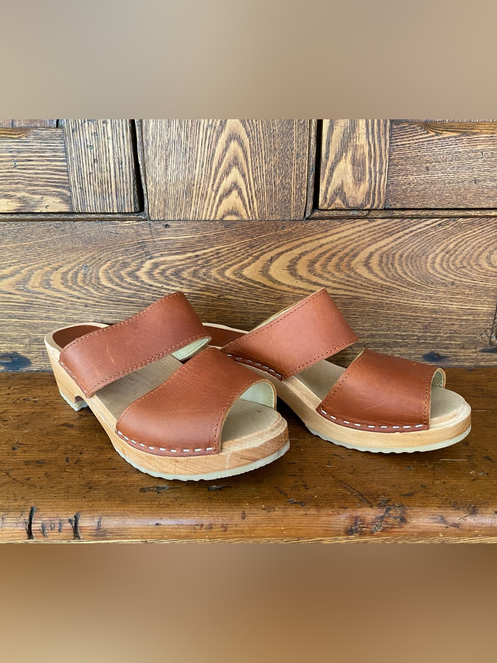 Maguba 40 10 Tokyo cognac clogs tan leather wooden Swedish handmade